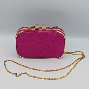 Hot Pink Glitter Box Clutch Purse | Gold Chain Evening Bag | Barbiecore Handbag